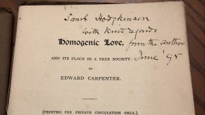 Inscribed title page of Homogenic Love by Edward Carpenter